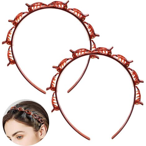 Lot de 2 Serre-tête avec pinces, accessoire coiffure en résine ABS, bandeau torsadé 8 pinces pour sport et quotidien (1/5)