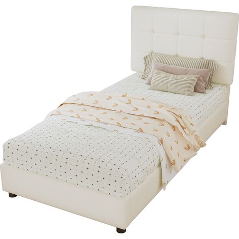 CHICFURN lit enfant rembourré tête de lit biscuit beige 90 x 200 cm (1/5)