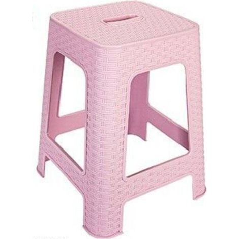 Trade Shop - Taburete De Plástico Ratán Rosa H 45,5 Cm Silla Accesorio Decoración Hogar -