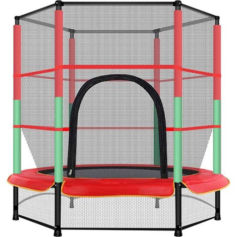Skecten – Trampoline enfants Ø 1,40 x 1,60H m – Filet de sécurité avec porte zippée – 6 poteaux rembourrés – Charge max. 45 kg – Acier galvanisé (1/6)