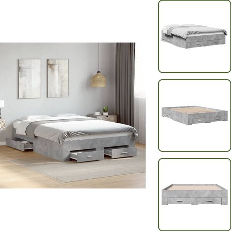 Cadre de lit avec tiroirs sans matelas gris béton 120x200 cm - Lit Double - Cadre De Lit - Meuble De Chambre - Rangement Sous Lit - Tiroir De Lit