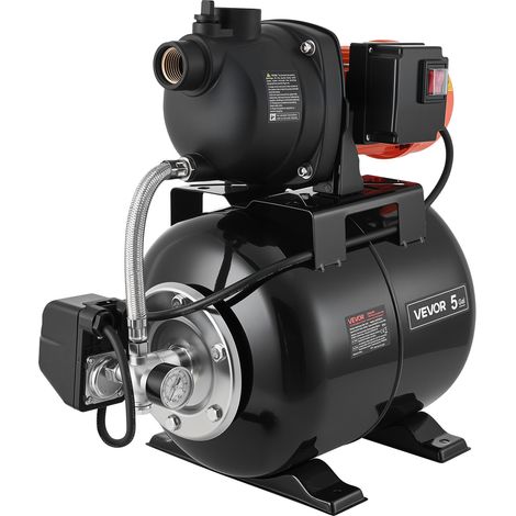 VEVOR Hauswasserwerk 800 W, 5000 L/h Jetpumpe mit 19 L Druckbehälter, 49 m Förderhöhe, inkl. Automatischem Wasserfördersystem & Kunststoffpumpenkopf, zur Gartenbewässerung & Hauswasserversorgung (1/5)
