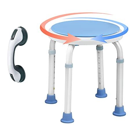 Naizy – Tabouret de douche réglable 36-51 cm – Siège pivotant 360° – Antidérapant en aluminium et plastique – Charge max 136 kg
