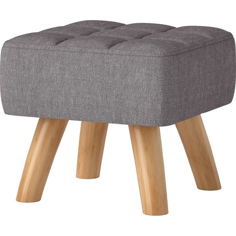 Repose pied salon ottoman siège rembourré en tissu avec pieds en bois 27 x 27 x 26 cm gris (1/5)