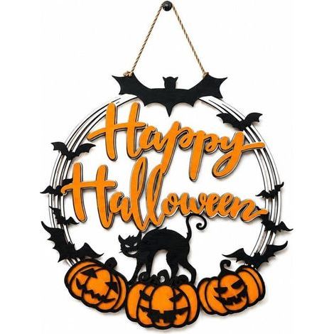 Décoration Halloween - Panneau de porte suspendu chat et chauve-souris 20cm (1/5)