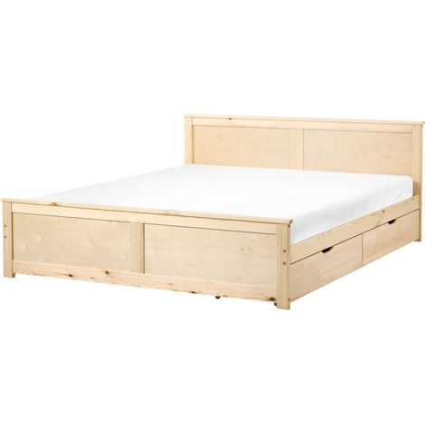 Letto matrimoniale con 2 cassetti in legno marrone chiaro stile 180 x 200 cm Dauphin
