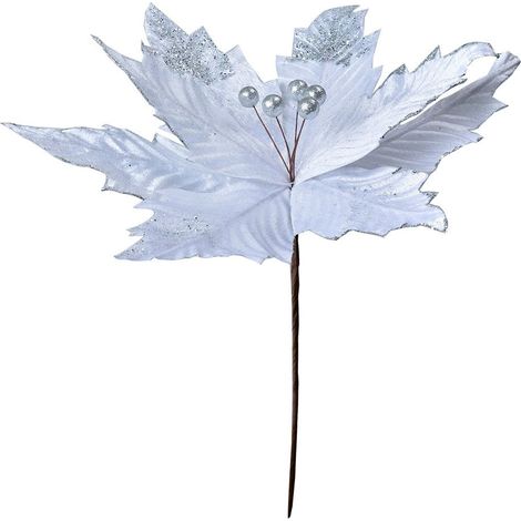 Plante artificielle Poinsettia étoile de Noël déco en plastique blanc 34 x 38 cm - PANGIVO