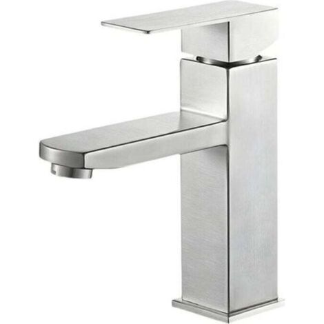 Robinet Salle Bain Mitigeur Lavabo Carré Robinet eau chaude et froide , XU,Mitigeur salle de Bain Acier inoxydable(Equipé de tuyau d'entrée de 80 cm) - (1/4)