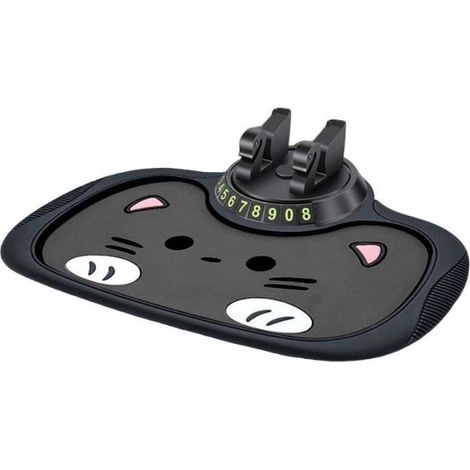 Support de téléphone de voiture tapis antidérapant, Pour intérieur de tableau de bord de voiture, PVC, Visage de chat mignon, Gris (1/4)