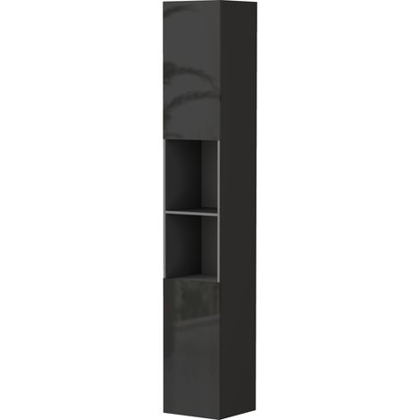 Meuble colonne de salle de bain 2 placards avec étagères réglables + 2 niches 30 x 30 x 181,5 cm noir, rangement design, salon et bureau (1/5)