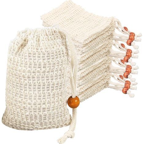 12 Pcs Sac Filet pour Savon Solide, Pochette Savon Solide Voyage, Sac Savon en Filet Naturel, Sacs à Savon pour Savon Solide, Sachets Sac à Savon en 100% Coton Sisal pour Gel Douche Ba (1/5)