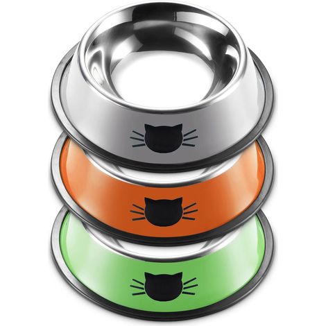 Ensemble de gamelles pour chat et chaton – Bol d'alimentation en acier inoxydable avec base antidérapante – Plateau de nourriture et d'eau facile à nettoyer – Ensemble de 3 pièces (1/5)