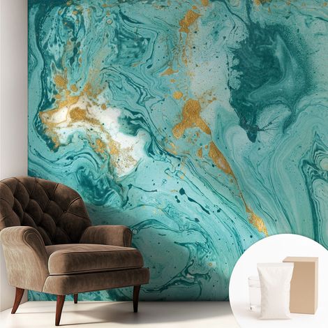 Papier peint intissé mural avec imprimé motifs décoratifs - style contemporain - Colle incluse gratuite Vagues marines 250x250 cm (1/5)