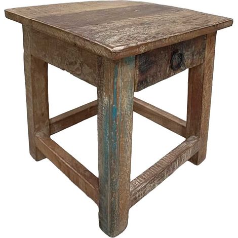 Taburete con cajón de madera acabado artesanal 25x25x29 h cm