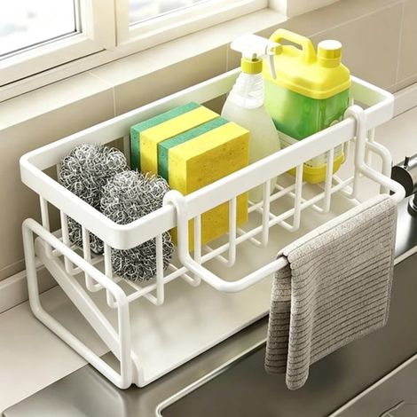 Ulisem – Spülbeckenablage mit schräger Abtropfschale – 23 x 11 x 9 cm – ABS-Kunststoff – Rostbeständig – Halterung für Schwamm und Geschirrtuch (1/5)