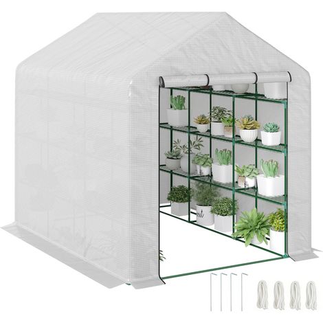 8 x 6ft Walk-In Greenhouse, with Shelves - White (1/5)