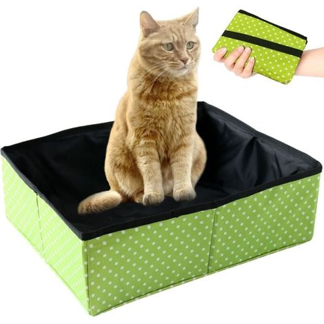Bac à Litière pour Chat Pliable, Portable Litière de Voyage pour Chat, Boîte à Litière Pliable pour Chats avec Animaux, Imperméable, Nettoyer pour Domicile et Extérieures Camping, L(Vert) (1/4)
