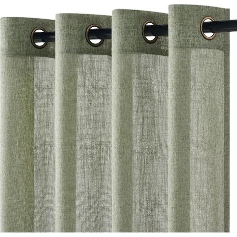 Sage Green Linen Curtains 140 x 245 cm, Living Room, Bedroom, Translucent and Interior Draperies with Eyelets, Dressing Room, Kitchen, Door Window (1/5)