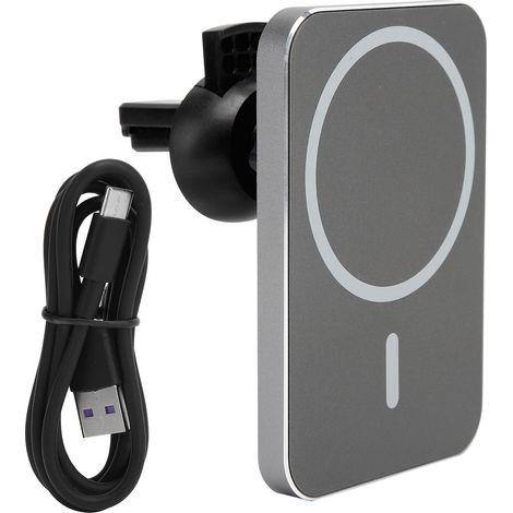 Support magnétique 15W pour téléphone en voiture, chargeur sans fil à fixation rapide, gris, socle aimanté pour smartphone (1/5)