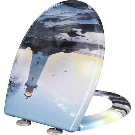 WOLTU Copriwater Soft Close Universale Chiusura Ammortizzata Sedile Wc Forma di O, Modello A Motivo Faro
