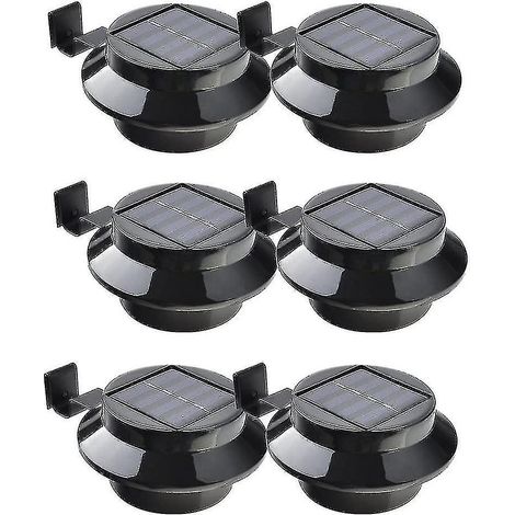 Lot de 6 lampes LED solaires noires pour gouttières, clôtures, toits, jardins, cours et murs. (1/5)