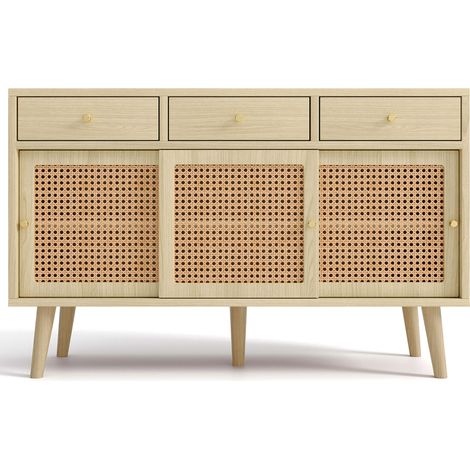REDOM Sideboard 120x40x78 cm, 3 Schubladen und 3 Schiebetüren, verstellbare Regalböden, MDF, Eichenfarbe (1/5)