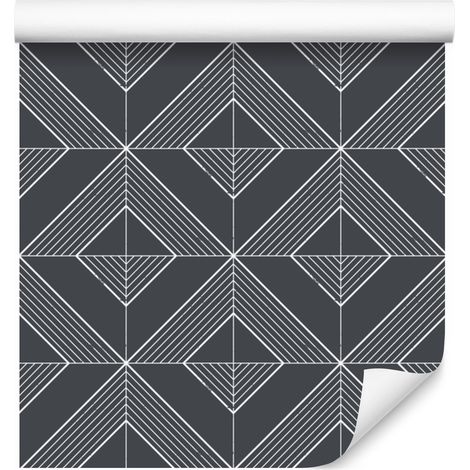 Papel pintado con diseño geométrico de diamantes en grafito y gris, 50x1000 cm. (1/5)