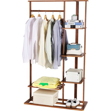 Unho – Penderie à vêtements en bambou naturel 101x41x171 cm – Porte-manteau avec étagères – Résistant à l'humidité et anti-corrosion (1/5)