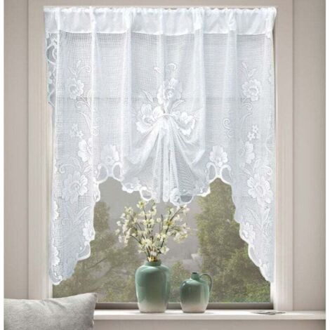 Rideau en tulle creux court semi-occultant blanc 135 x 230 cm une pièce (1/5)