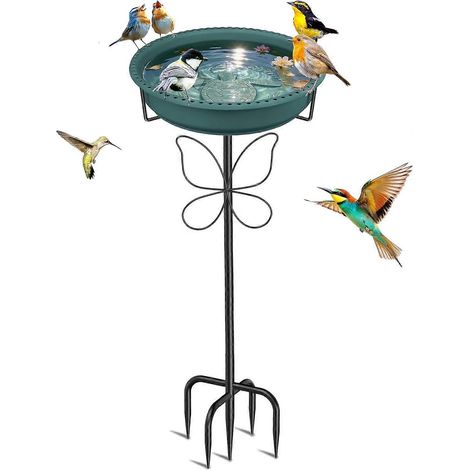 Bain d'oiseaux extérieur mangeoire abreuvoir sur pied bol amovible jardin terrasse pelouse décoration extérieure vert (1/5)