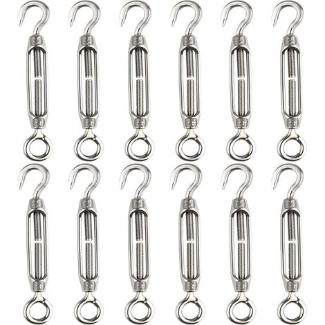 12 pièces tendeur de fil de tendeur M4 crochet et oeil tendeur de tendeur 304 tendeurs en acier inoxydable Tension de corde robuste