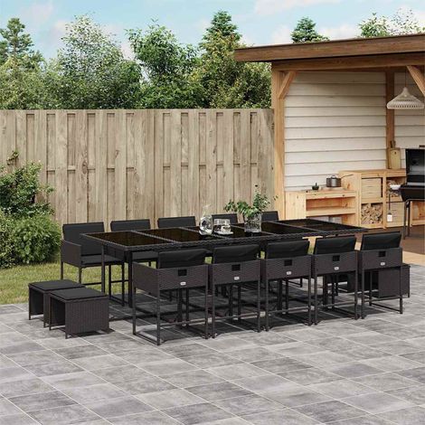 vidaXL Ensemble à manger de jardin 15 pcs coussins noir résine tressée (1/5)