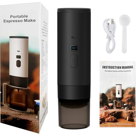 Green Mobility-Cafetière portable 3 en 1, cafetière expresso 72 W, rechargeable, pour le bureau et le camping, réservoir d'eau de 90 ml,noir (1/5)