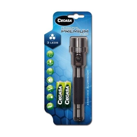 Cegasa torcia personalepremium 20lm -- realizzata in alluminio anodizzato - resistente agli urti e all'umidità -- funziona con 2 batterie lr6 (incluse).