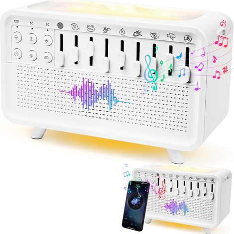 Humidificateur de Nuit à Bruit Blanc, Machine Sonore Portable pour Adultes, Haut parleur Bluetooth 4 en 1 avec 8 Sons d'Ambiance, Minuteur, Diffuseurs de Flamme avec Aromathérapie (A) (1/5)