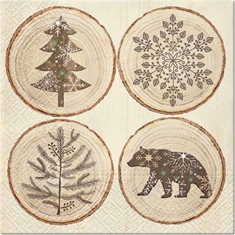Lot de 20 Serviettes en Papier "Rondelles de Bois" 33x33cm Naturel