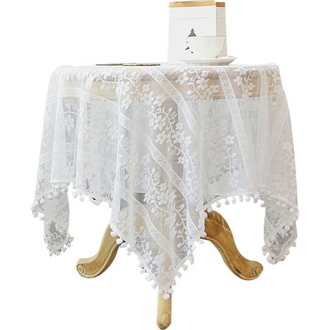 Nappe en dentelle vintage, nappe brodée de dentelle à petits pois pour décorations de mariage et de camping (1/5)