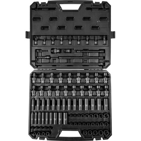 Jeu de Douilles à Choc 9,5 mm Douilles à Impact Métriques et Impériales 6 Pans en Acier Allié CR-Mo Dureté HRC 42-48 Solide Repère de Taille Facile avec Mallette de Transport pour Réparation Auto (1/5)
