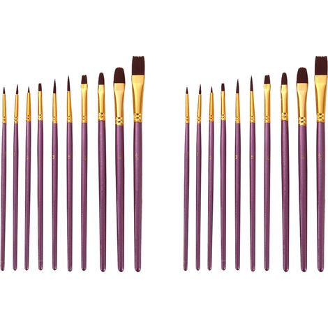 Ensemble de 20 pinceaux en nylon pour peinture acrylique, huile, aquarelle, maquillage artistique (visage, ongles, roches). (1/5)