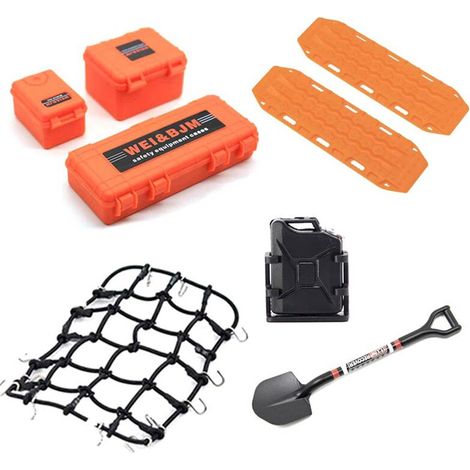 Juego de 8 piezas de red para maleta con decoración simulada y pala universal para coches RC TRX4 SCX10 90046 1/10, accesorios negros
