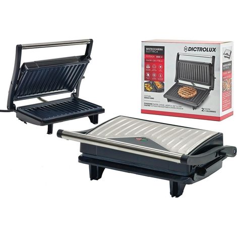 TrAdE Shop Traesio - Bistecchiera Elettrica 800w Acciaio Cottura Senza Fumo Olio 2 Piastre In Alluminio -