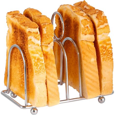 1 Porte-toast Chromé 6 Fentes Acier Inoxydable Pieds Boule Poignée Transport Cuisine (1/5)