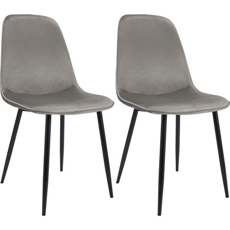 Set di 2 sedie da pranzo eleganti e minimaliste in velluto grigio chiaro con struttura in metallo nero 100007530