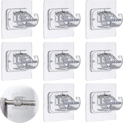 Support de tringle à rideau sans perçage 8 pièces supports de tringle à rideau auto-adhésifs 3m supports de tringle à rideau sans perçage clips simples support de rideau pour montage mural... (1/4)