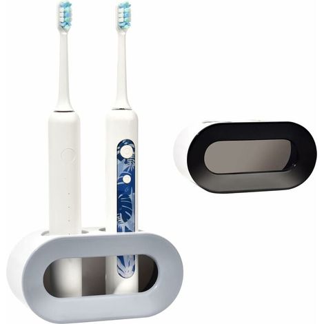 Juego de 2 soportes para cepillos de dientes eléctricos (negro y gris), soporte de pared drenable, almacenamiento para cepillos de dientes eléctricos, soporte de pared para cepillos de dientes eléctri (1/4)