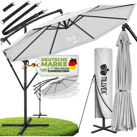 tillvex Sonnenschirm Grau Ø 350 cm Ampelschirm Gartenschirm Marktschirm Kurbel Balkon Alu Neigbar Grau - Ø350cm