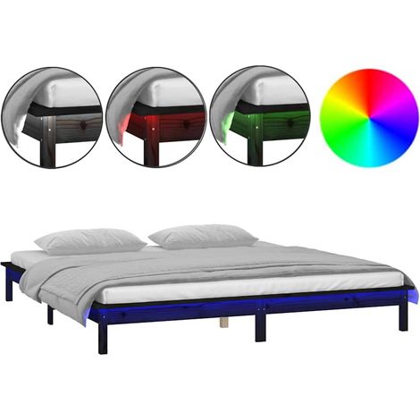 Maison Exclusive - Massivholzbett mit LEDs Schwarz 120x190 cm (1/5)