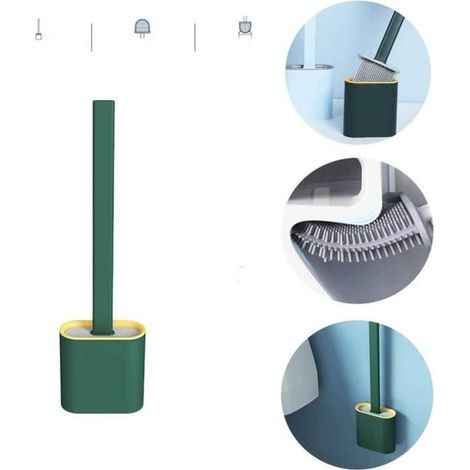 TPR Brosses de toilette Brosse WC en silicone flexible avec support pour WC poignée antidérapante, fixation murale, sans (1/4)
