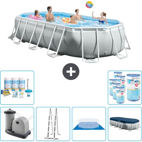 Piscine Intex Oval Prism Frame - 503 x 274 x 122 cm - Grise - Comprend des Accessoires CB41