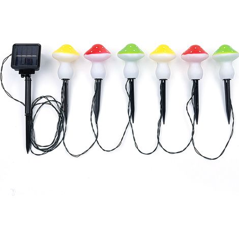 Ortviai Guirlande Solaire Champignon 6 LED Étanche IP65 pour Jardin, Terrasse et Allée